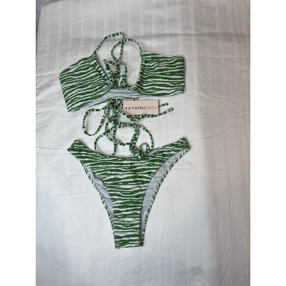 TheFreeYoga Green Criss Cross String Cheeky 2 Piece Bikini Size S RefM022 - Picture 5 of 7